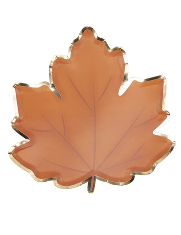 8 podzimních listových papírových talířů 23 cm zlatý obrys