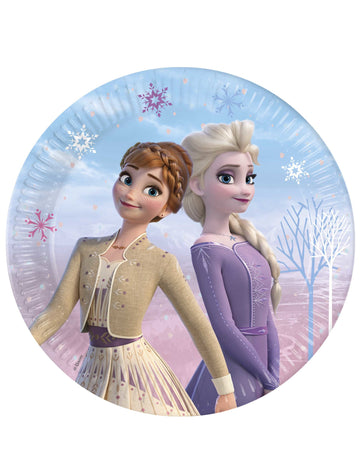 Papp-Teller „Frozen - Die Eiskönigin“ für Kinder mit Anna und Elsa und Schneeflocken