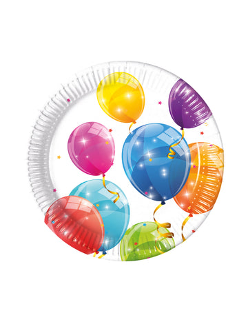8 barevných balónkových papírových talířů 23 cm k narozeninám