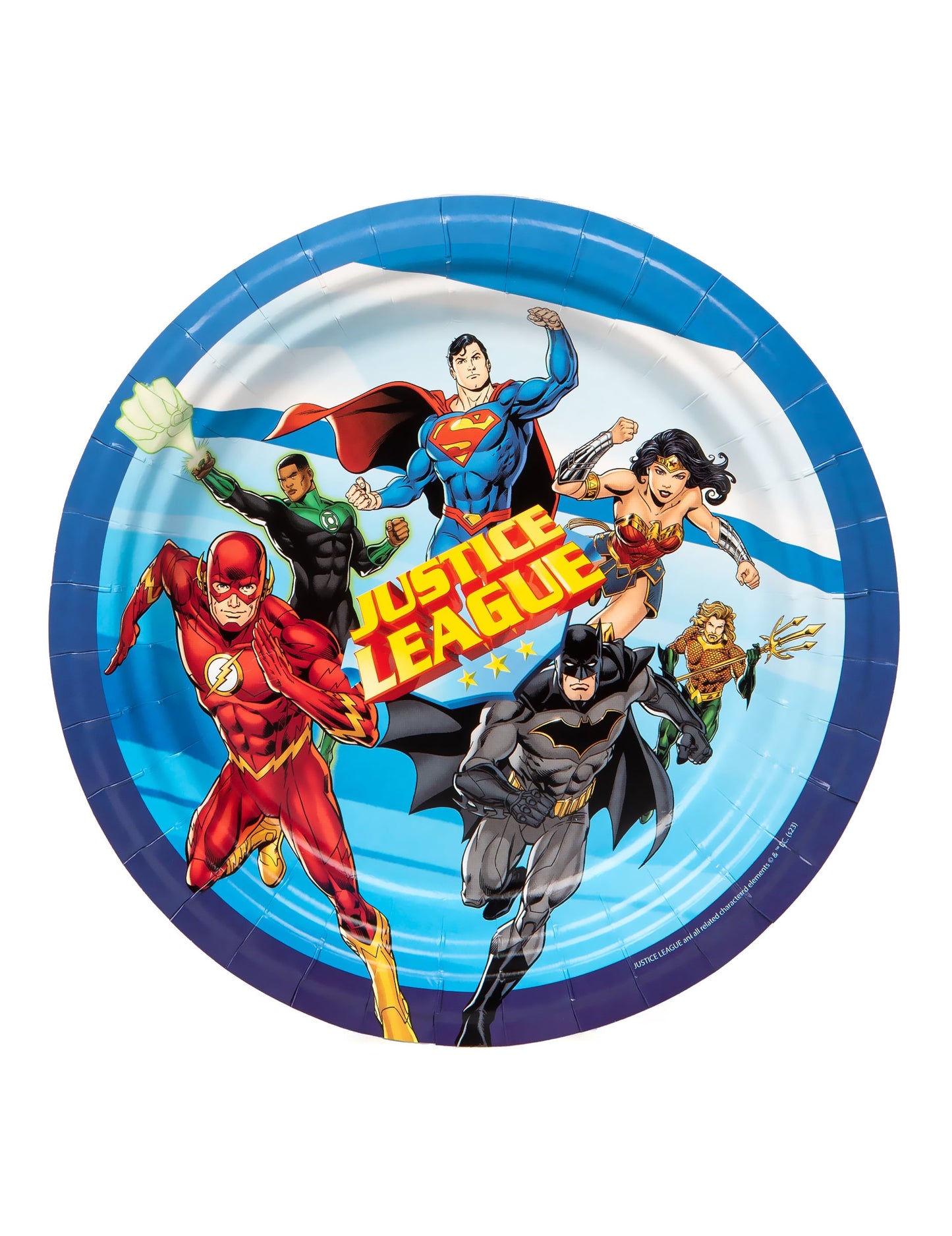 Assiettes en carton Justice League bleues et multicolores avec super-héros
