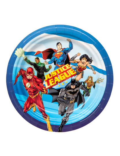 Assiettes en carton Justice League bleues et multicolores avec super-héros