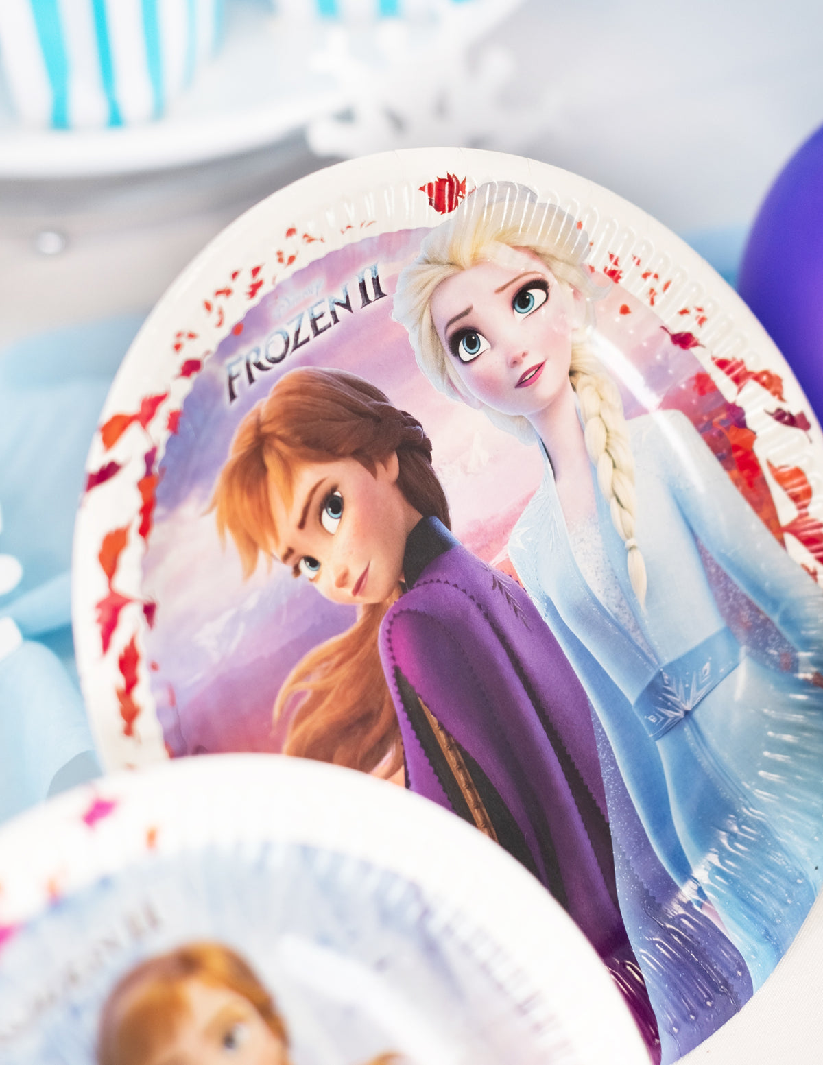Détail de l'illustration avec Elsa et Anna des assiettes en carton La Reine des Neiges 2