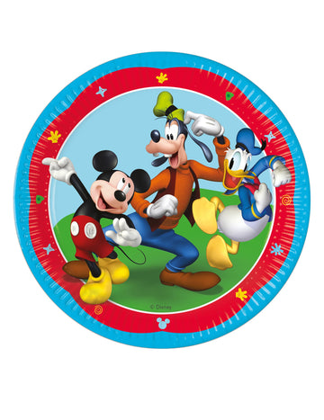 Assiettes en carton Mickey Mouse pour enfant rouges et bleues avec Dingo et Donald