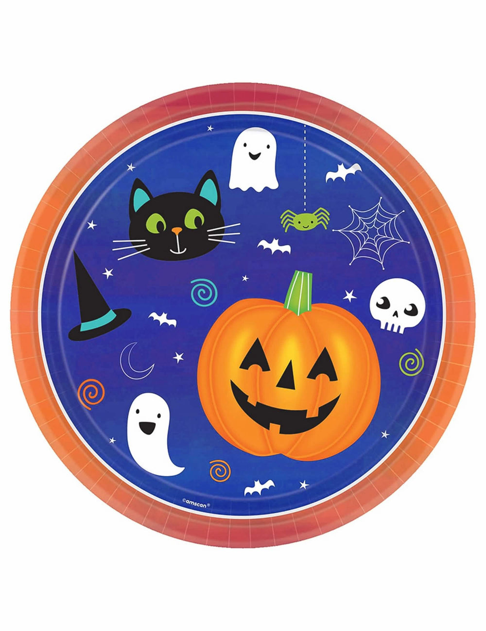 Papírové talíře halloween Friends modré s motivy dýně a duchové