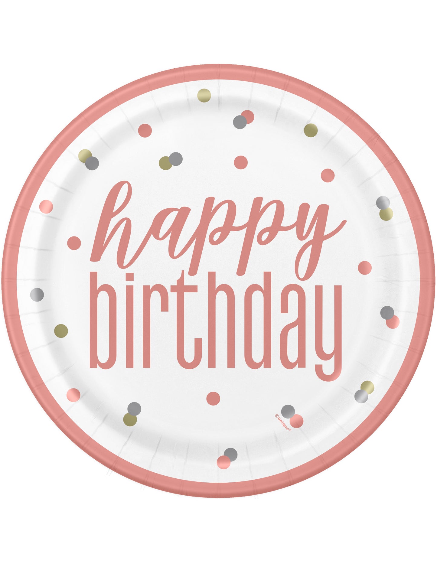 8 bílých a růžových puntíkovaných papírových talířů k narozeninám 23 cm