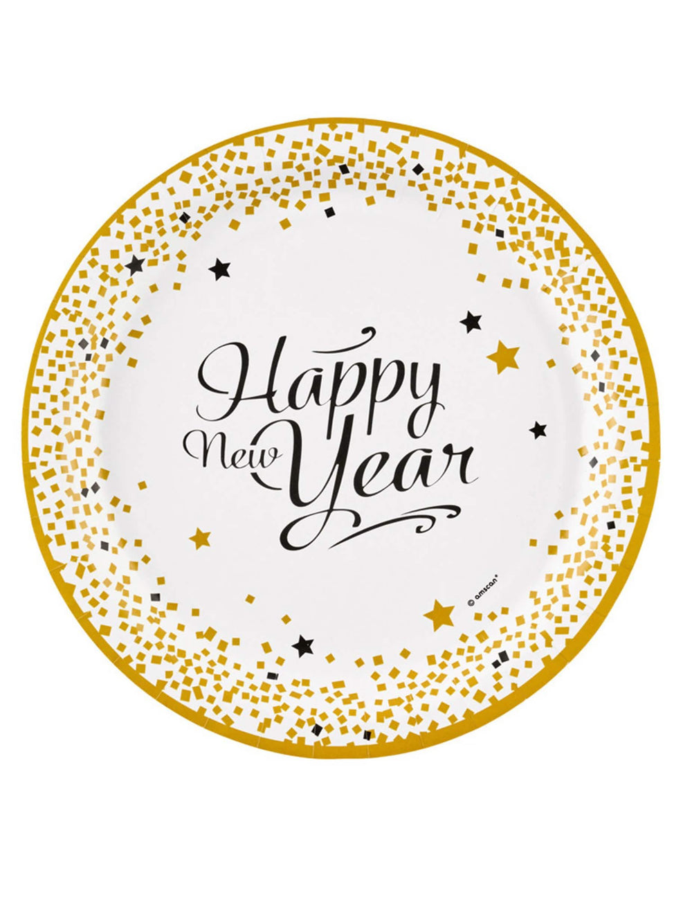 Papírové talíře Happy New Year na oslavu bílá a zlatá