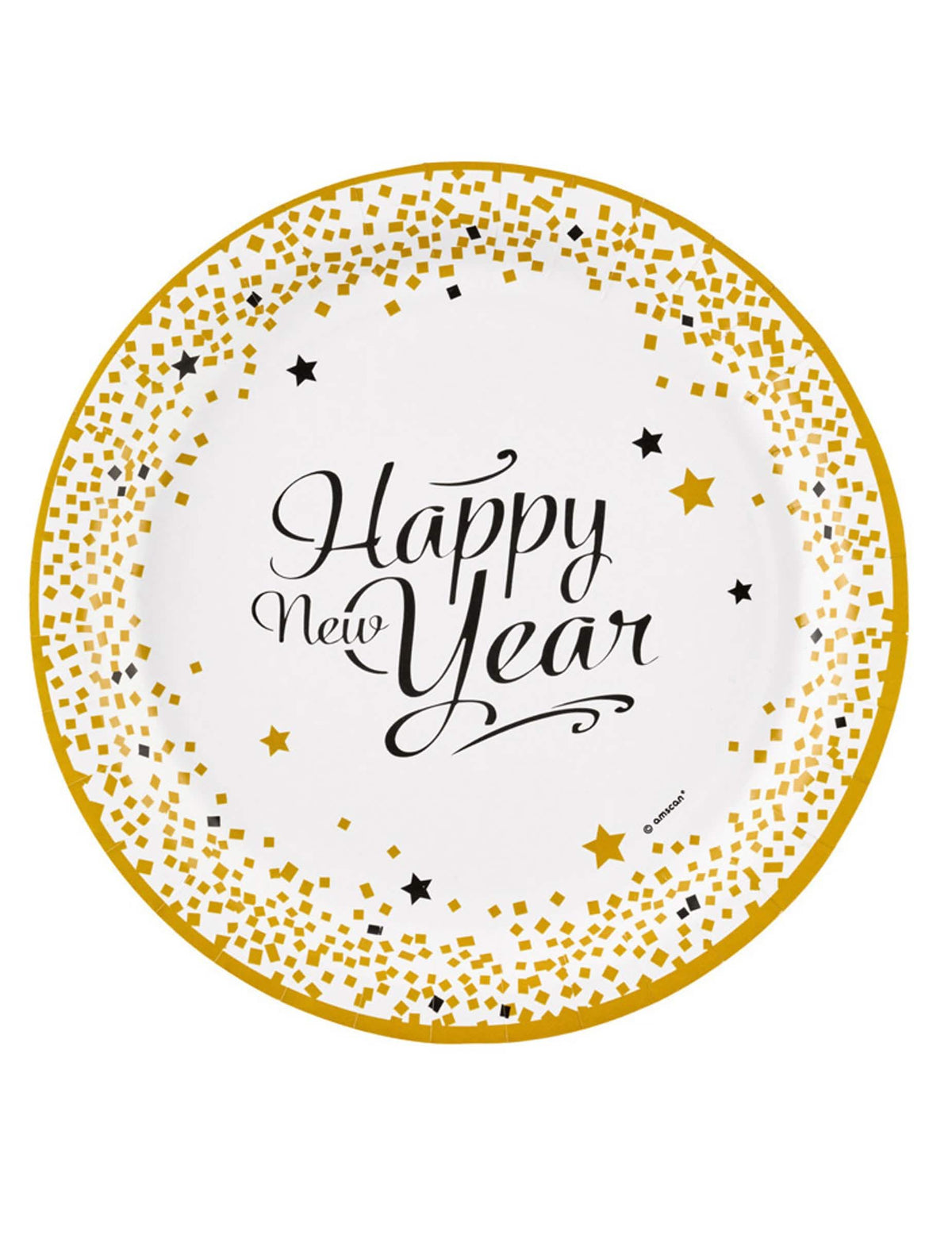 Papírové talíře Happy New Year na oslavu bílá a zlatá