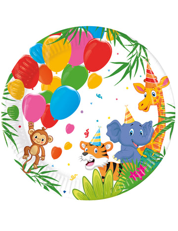 8 balónků z džungle papírové talíře 20 cm zvířat