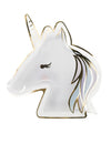 Assiettes en carton licorne pastel et or en forme de tête