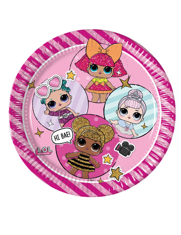 8 Assiettes en carton métallisé LOL Surprise pour enfant rose brillant