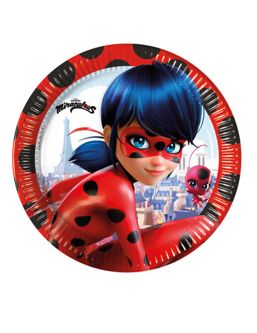 Assiettes en carton Miraculous Ladybug pour enfant rouges à pois noirs