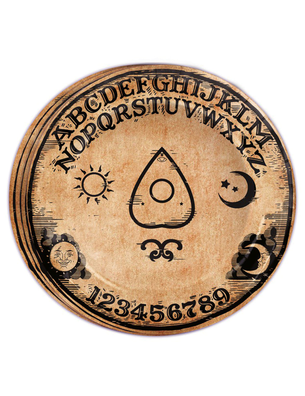 Assiettes en carton Ouija pour fête marron et noir style parchemin