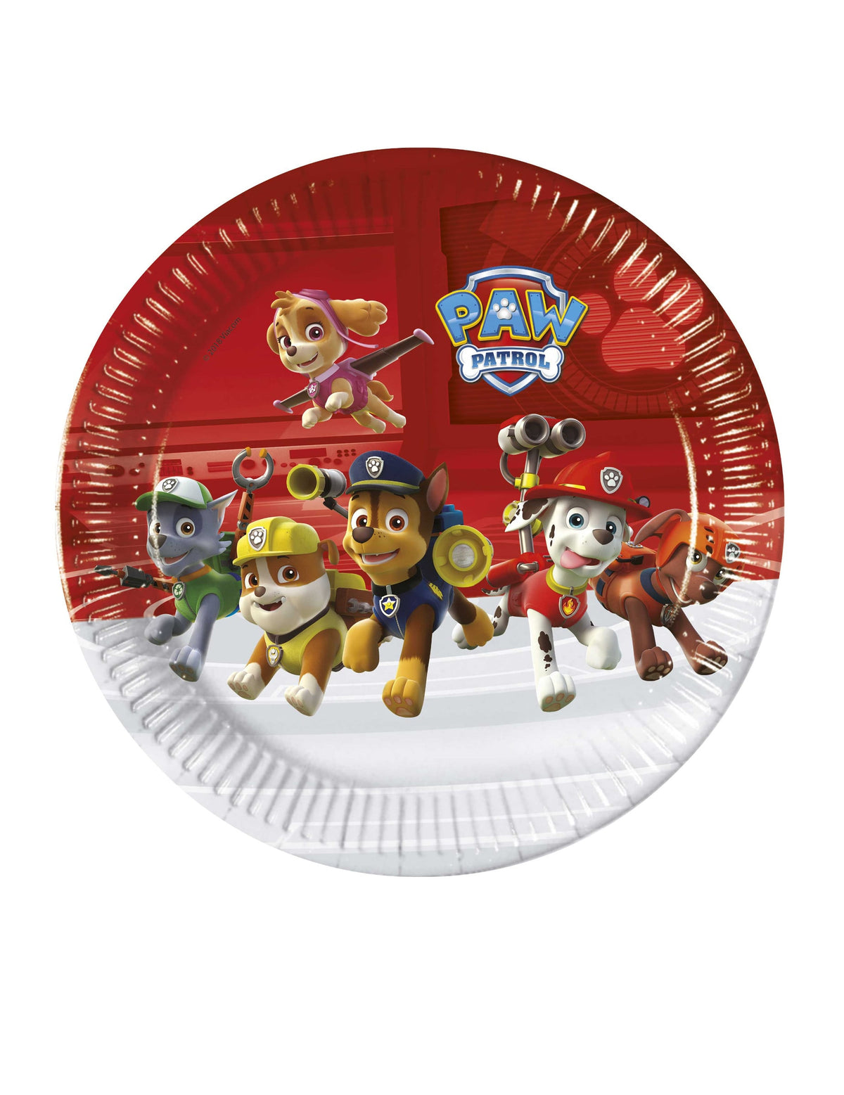 Assiettes en carton Pat' Patrouille prêt pour l'action pour enfant rouge
