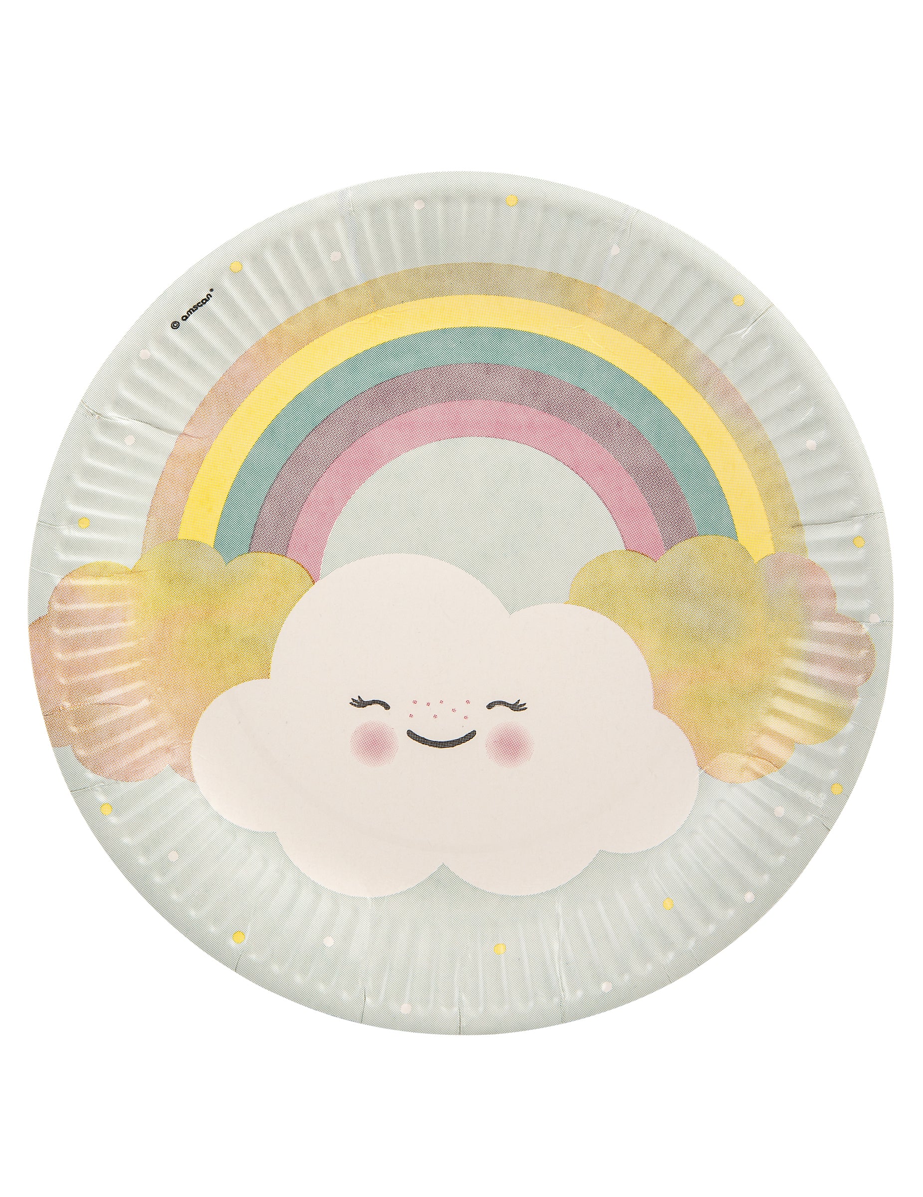Assiettes en carton petit nuage arc-en-ciel pour fête aux couleurs pastel