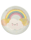 Assiettes en carton petit nuage arc-en-ciel pour fête aux couleurs pastel