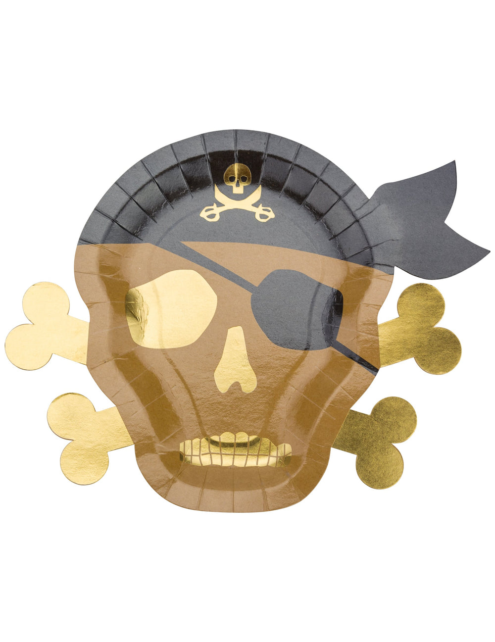 Assiettes en carton pirate tête de mort pour fête marron kraft et doré