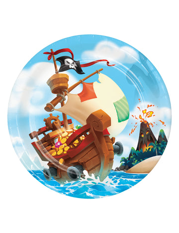 8 papírových talířů s pirátským pokladem 22 cm k narozeninám
