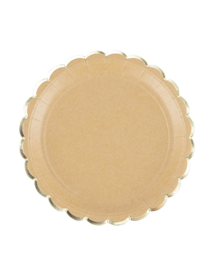 8 talířů z kraftového a zlatého vroubkovaného kartonu, 23 cm