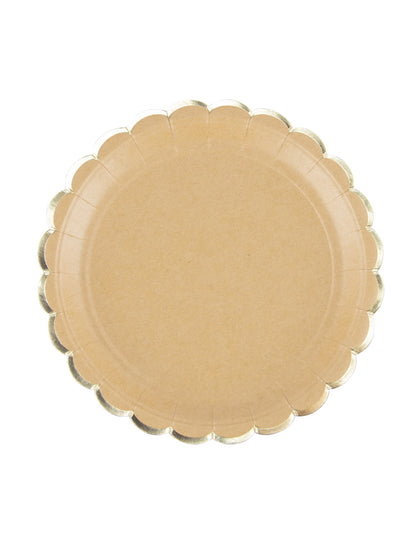 8 Assiettes en carton festonnées kraft et or 23cm