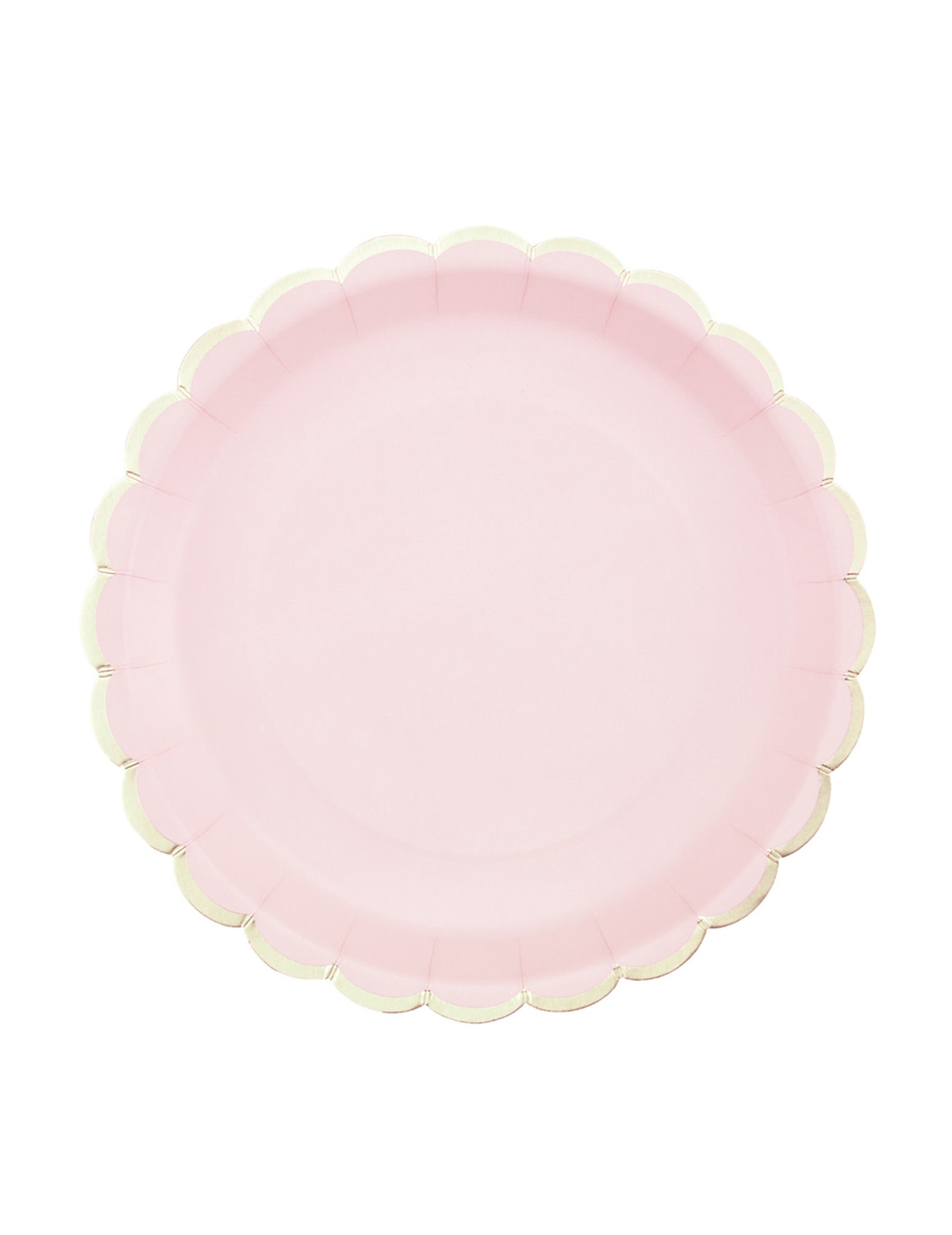 Assiettes en carton festonnées rose pastel et or