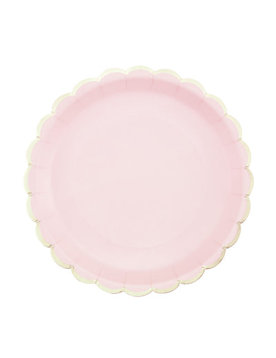 Assiettes en carton festonnées rose pastel et or