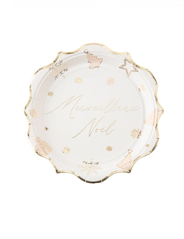 8 nádherných bílých a zlatých vánočních talířů 23 cm lepenka