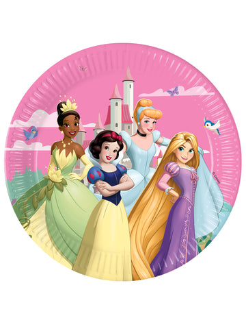 Assiettes Princesses Disney pour enfant roses avec Cendrillon Blanche-Neige Raiponce et Tiana