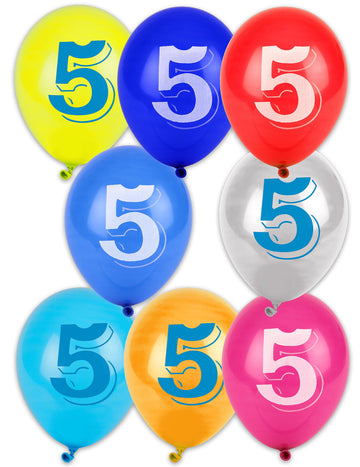 8 bunte Zahlenballons 5 für die Feier