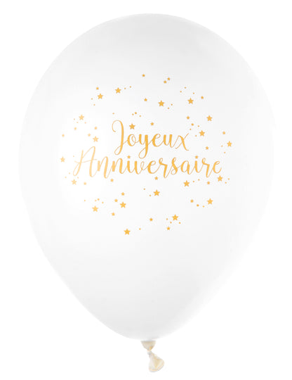 8 latexových balónků z bílého a kovového zlata k narozeninám 23 cm balón