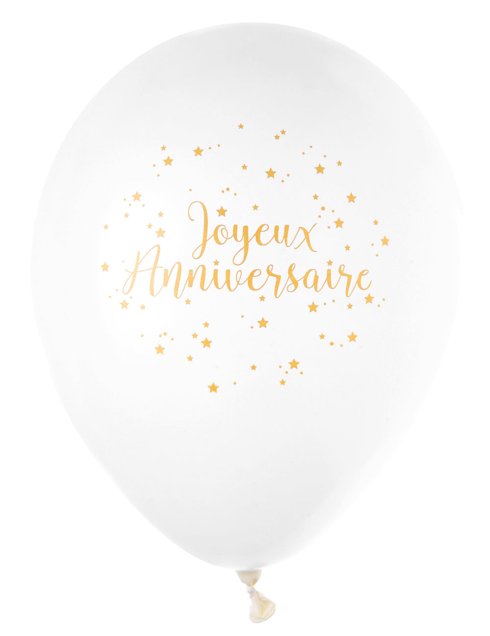 Ballon en latex Joyeux Anniversaire blanc et doré métallisé