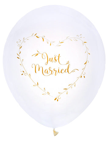 8 bílých a zlatých latexových balónků pro novomanžele 23 cm