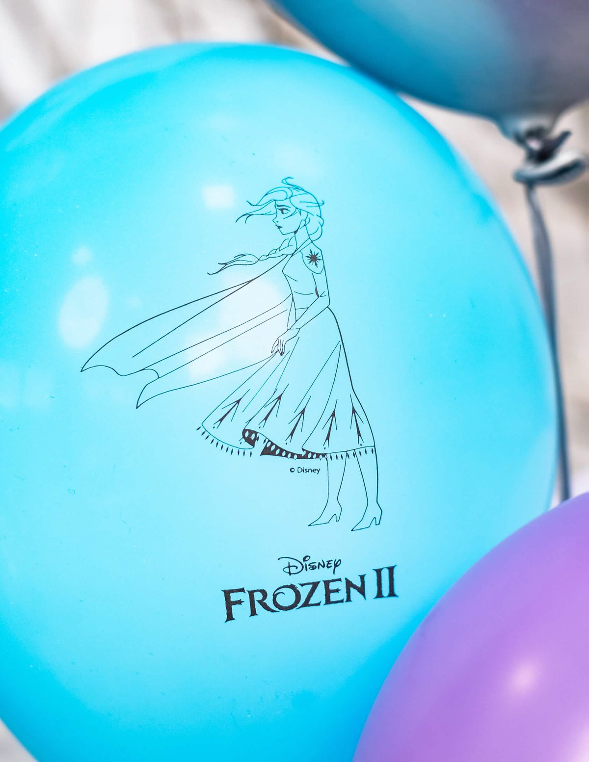 Detail ilustrace Elsy a logo balónků z latexu Ledové království 2