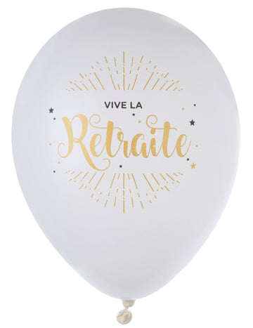 8 latexových balónků ať žije v důchodu bílá a metalická zlatá 23 cm na ozdobu