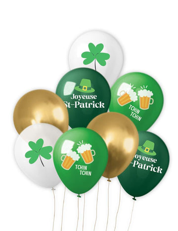 8 Luftballons Kleeblatt- und Bieraufdruck St. Patrick's Day
