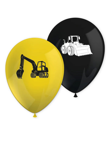 8 černých a žlutých stavebních latexových balónků 30cm