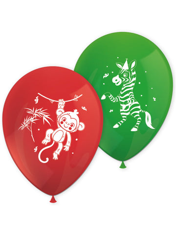 8 ballons en latex jungle balloons 28 cm singe et zèbre