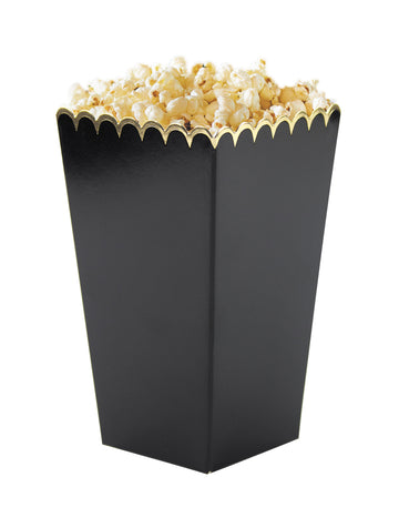 8 černobílých a zlatých krabiček na popcorn 12,5 x 7 cm