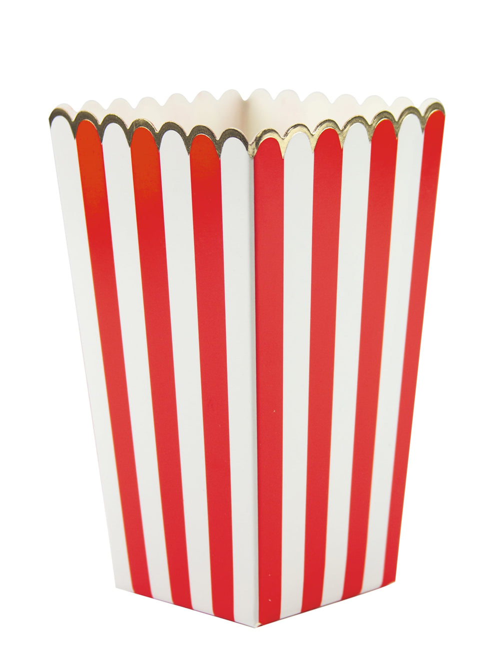 Boîtes à popcorn à rayures pour fête rouges et blanches avec liseré doré
