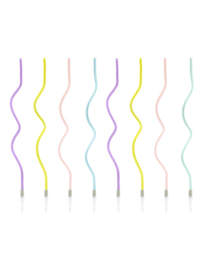 8 vícebarevných pastelových spirálových svíček 14 cm s bobechem
