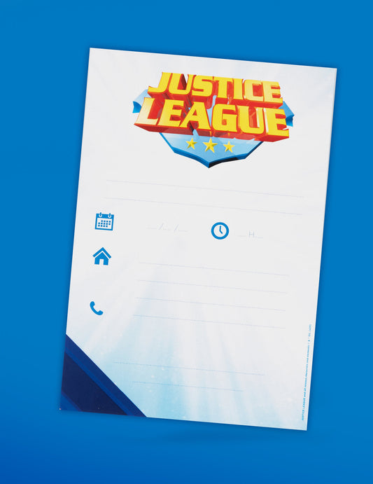 Détail des champs à compléter des cartes d'invitation avec enveloppes Justice League