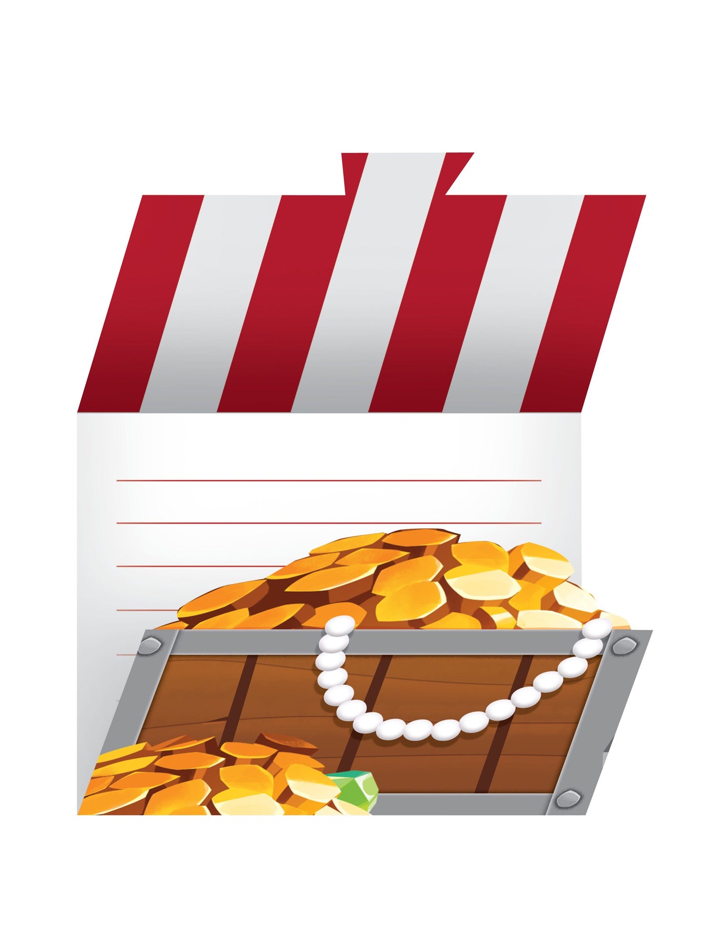 8 pozvánek s obálkami ve tvaru pirátské truhly s pokladem