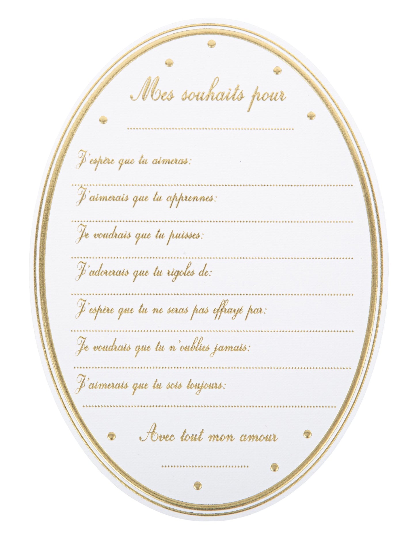 8 bílých a zlatých medailonových přání pro miminka