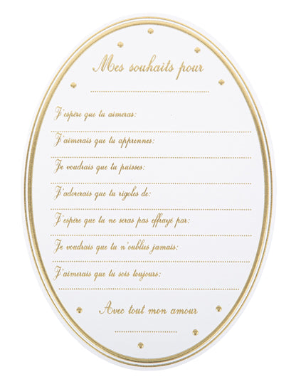 8 bílých a zlatých medailonových přání pro miminka