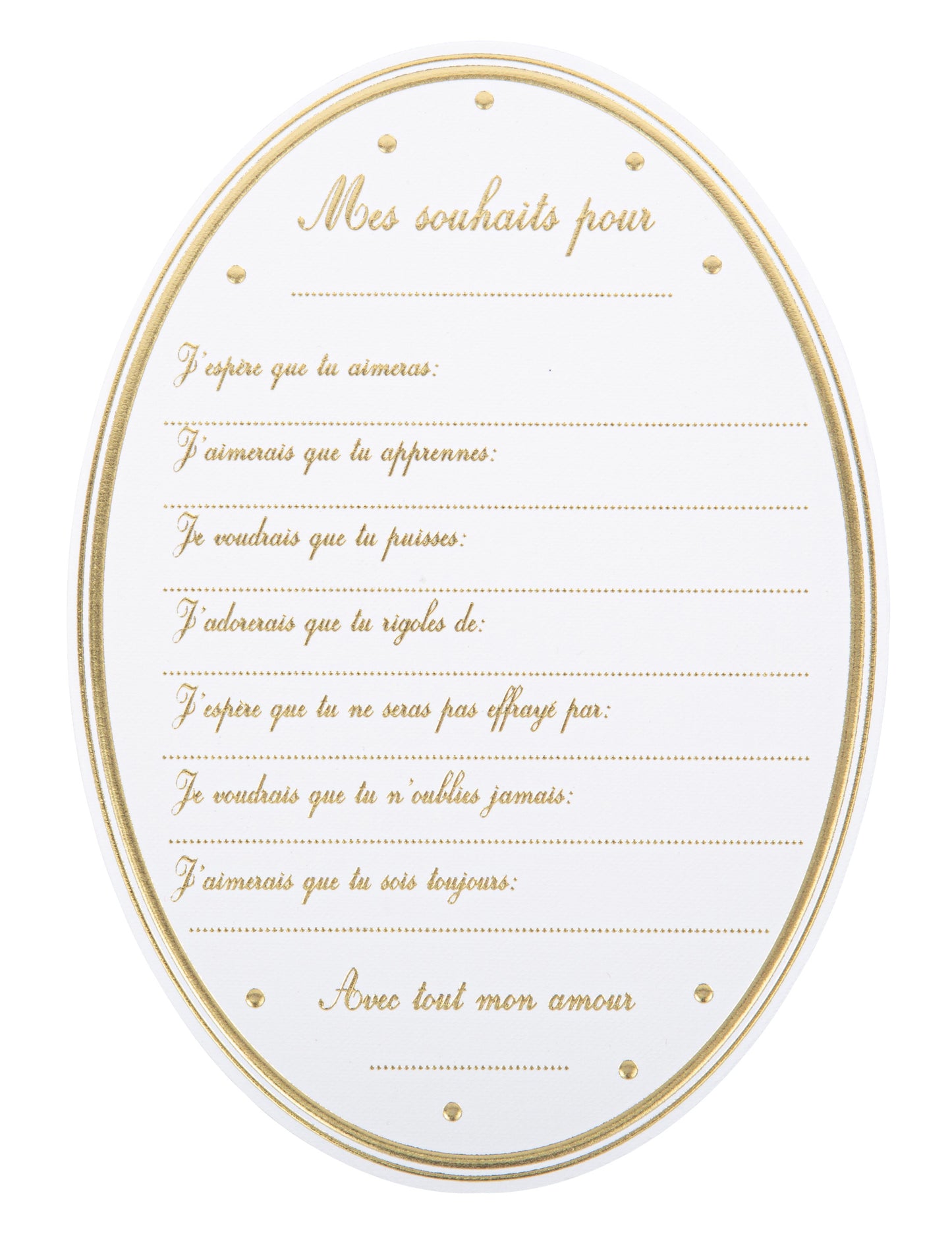 8 bílých a zlatých medailonových přání pro miminka