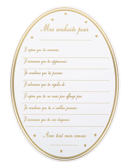 8 bílých a zlatých medailonových přání pro miminka