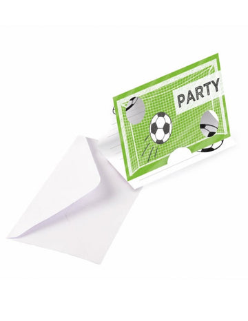 Cartons d'invitation Football pour enfant verts et blancs avec enveloppes