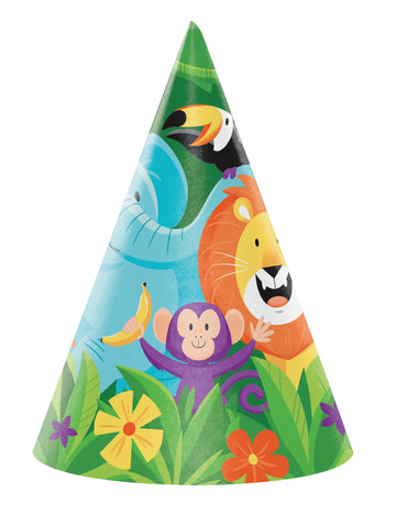 8 zvířátek na párty Jungle Safari klobouky 16 x 11 cm