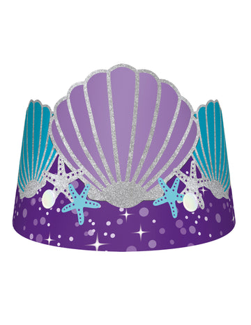 Couronnes en carton rêves de sirène pour enfant violettes et bleues avec coquillages et étoiles de mer