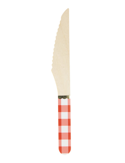 Couteau en bois vichy style guinguette pour fête rouge et doré