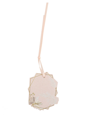 8 ruměnec a zlaté boho štítky 6 cm s peřím a stuhou